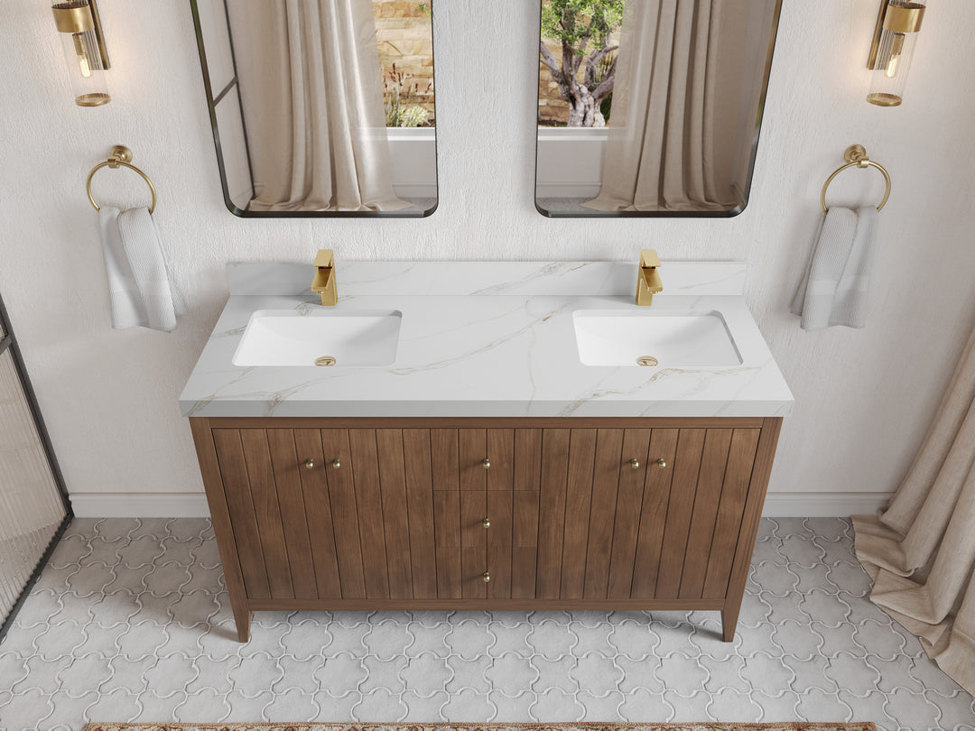 Atlanta Teak Wood 60 in. W x 22 in. D Double Sink Bathroom Vanity