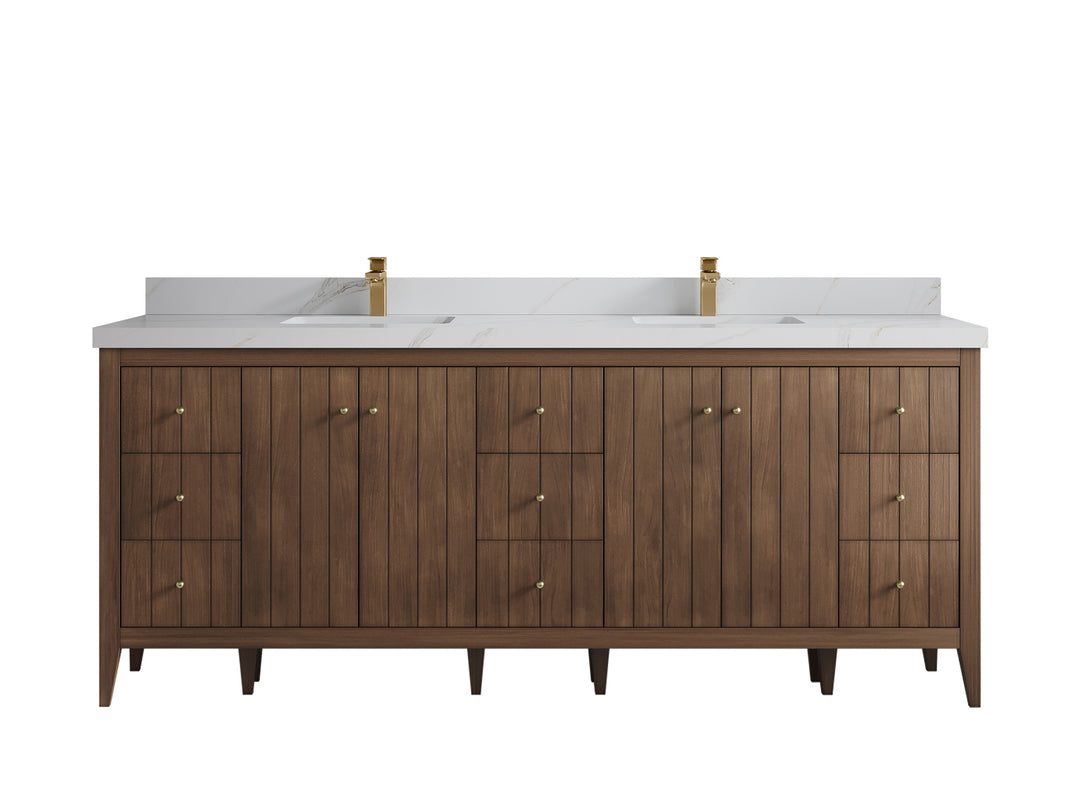 Atlanta Teak Wood 84 in. W x 22 in. D Double Sink Bathroom Vanity