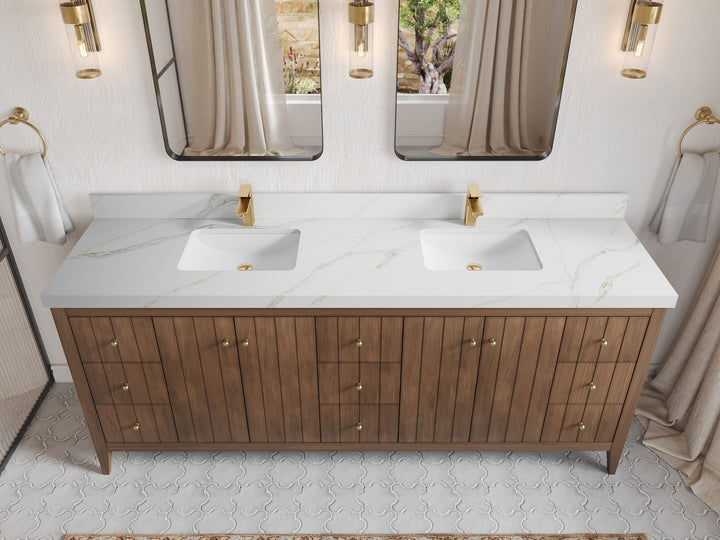 Atlanta Teak Wood 84 in. W x 22 in. D Double Sink Bathroom Vanity - photo 52