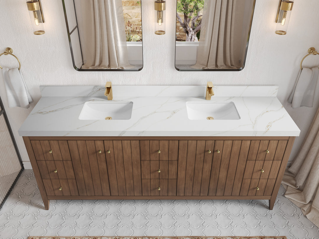 Atlanta Teak Wood 84 in. W x 22 in. D Double Sink Bathroom Vanity