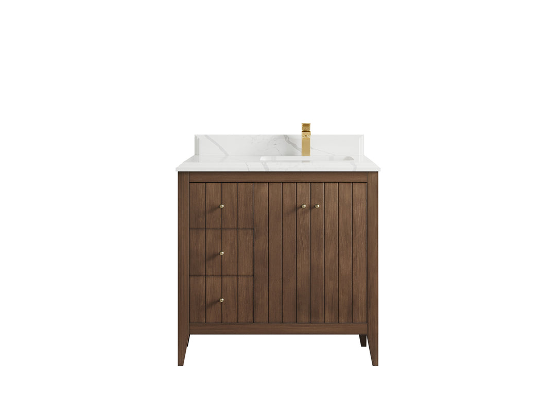 Atlanta Teak Wood 36 in. W x 22 in. D Right Offset Sink Bathroom Vanity