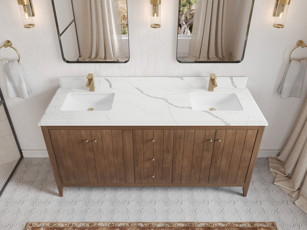 Atlanta Teak Wood 72 in. W x 22 in. D Double Sink Bathroom Vanity