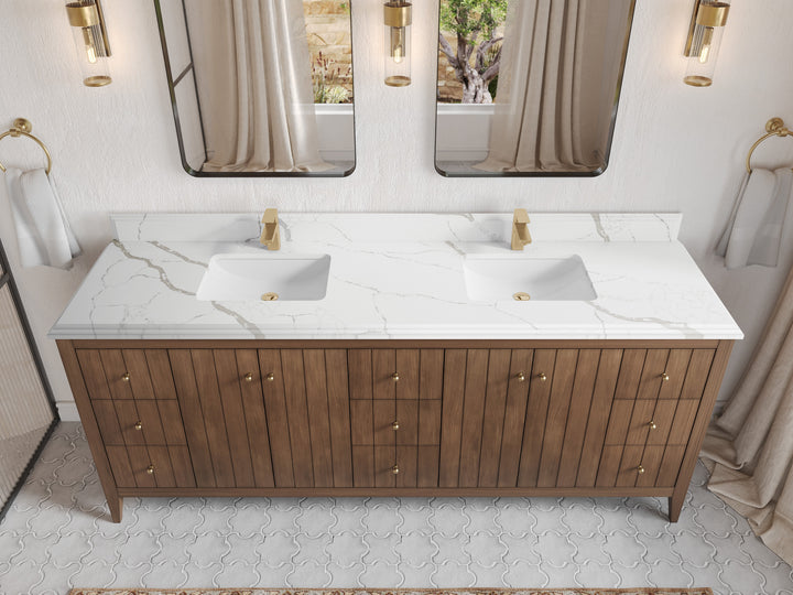 Atlanta Teak Wood 84 in. W x 22 in. D Double Sink Bathroom Vanity - photo 55