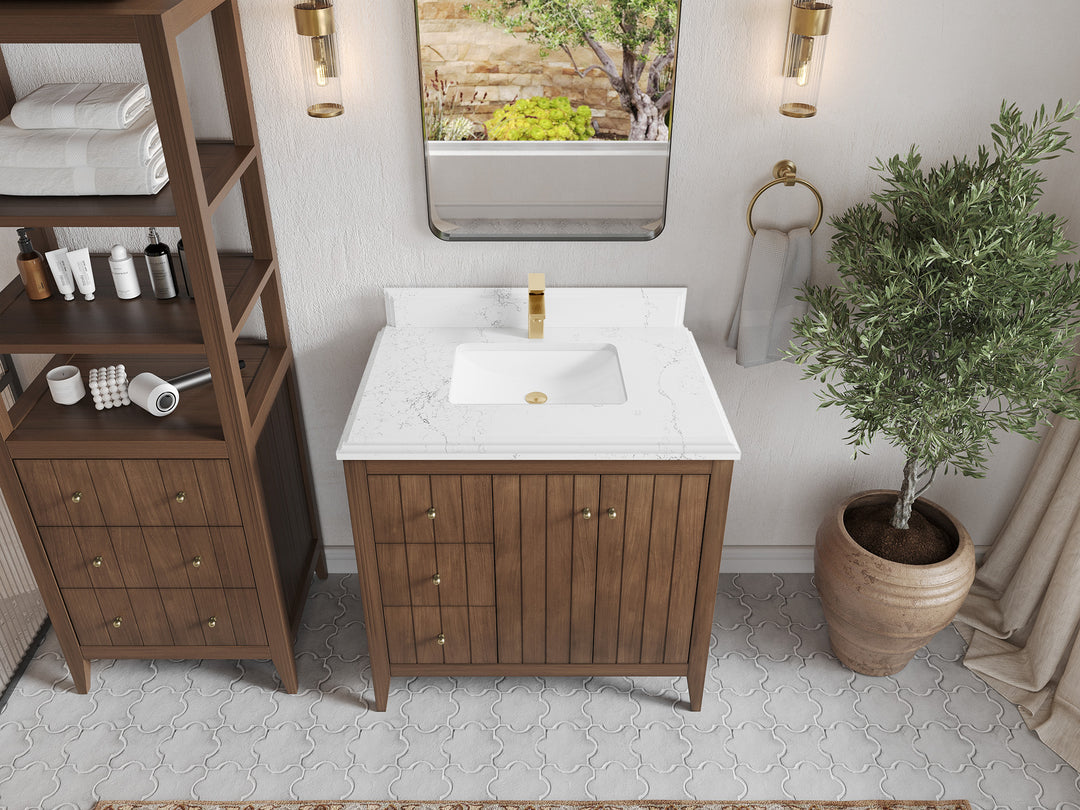 Atlanta Teak Wood 36 in. W x 22 in. D Center Sink Bathroom Vanity