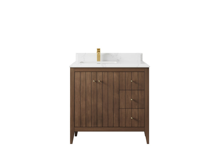 Atlanta Teak Wood 36 in. W x 22 in. D Left Offset Sink Bathroom Vanity - photo 25