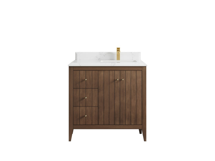Atlanta Teak Wood 36 in. W x 22 in. D Right Offset Sink Bathroom Vanity - photo 25