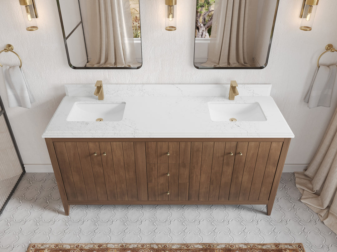 Atlanta Teak Wood 72 in. W x 22 in. D Double Sink Bathroom Vanity