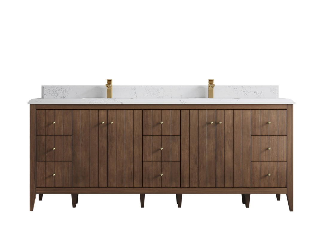 Atlanta Teak Wood 84 in. W x 22 in. D Double Sink Bathroom Vanity