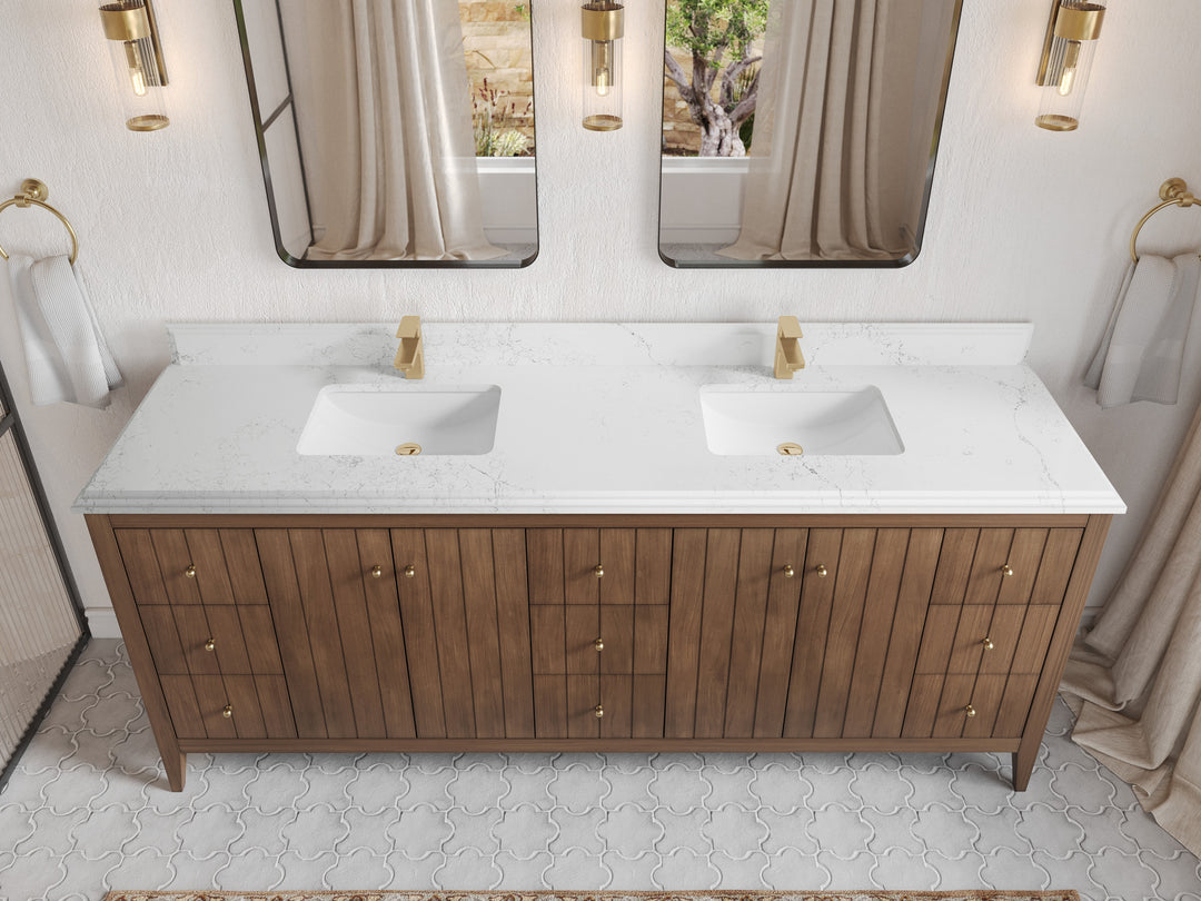Atlanta Teak Wood 84 in. W x 22 in. D Double Sink Bathroom Vanity