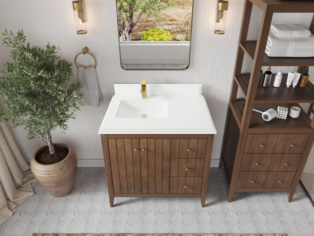 Atlanta Teak Wood 36 in. W x 22 in. D Left Offset Sink Bathroom Vanity
