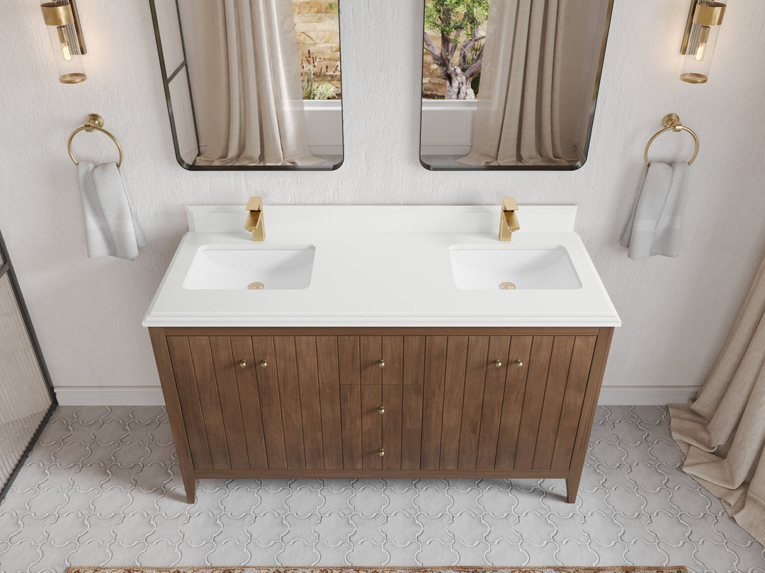 Atlanta Teak Wood 60 in. W x 22 in. D Double Sink Bathroom Vanity
