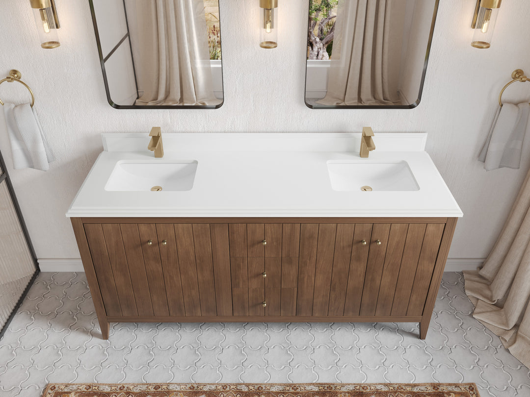 Atlanta Teak Wood 72 in. W x 22 in. D Double Sink Bathroom Vanity