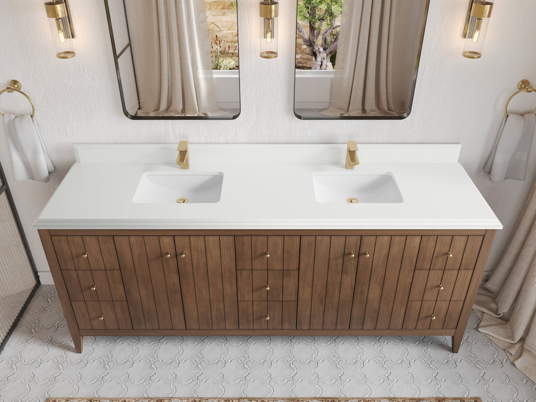 Atlanta Teak Wood 84 in. W x 22 in. D Double Sink Bathroom Vanity