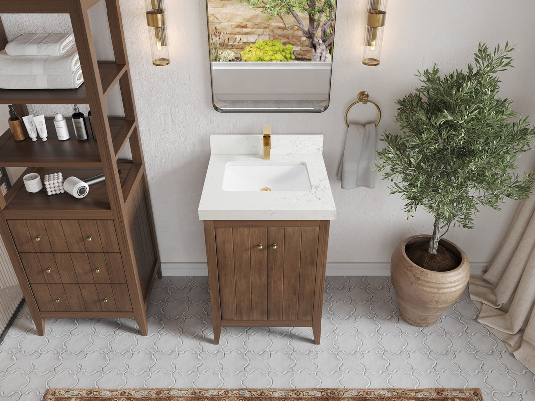 Atlanta Teak Wood 24 in. W x 22 in. D Single Sink Bathroom Vanity