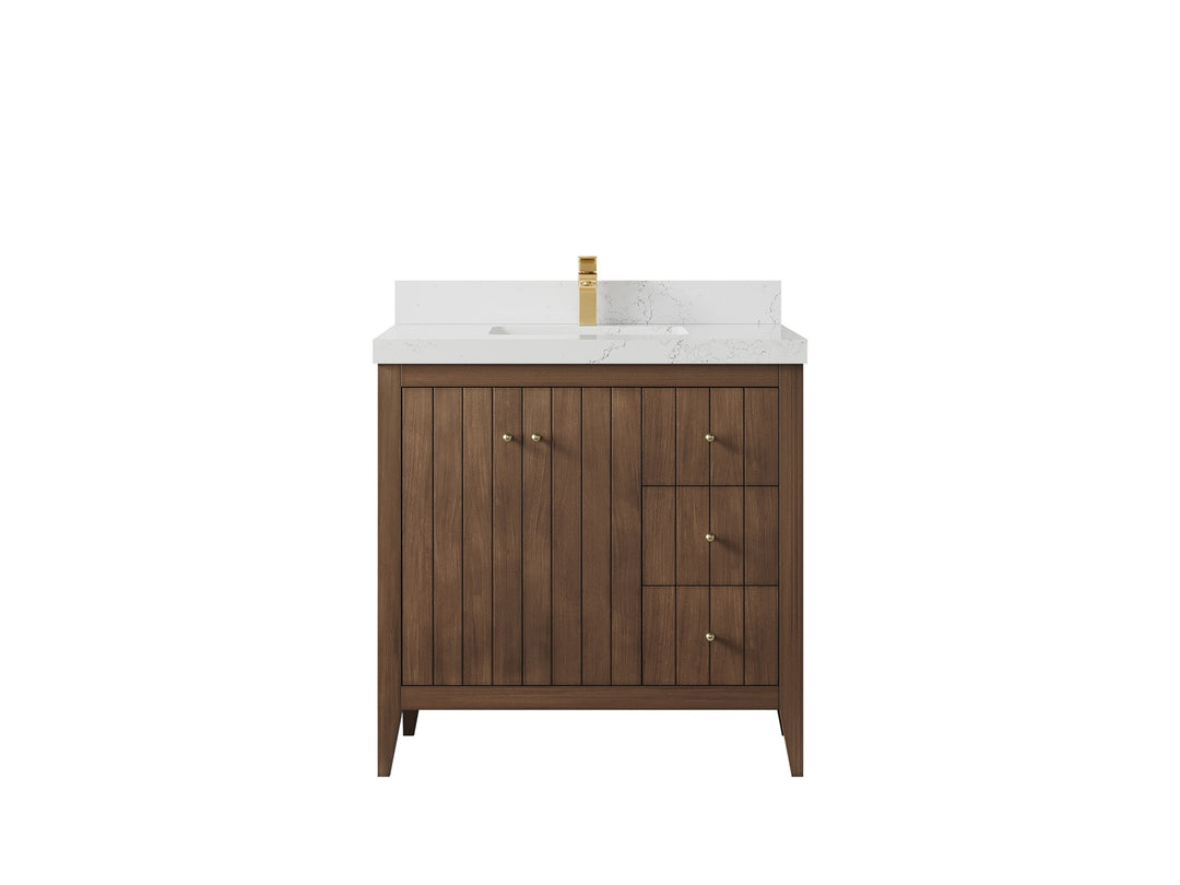 Atlanta Teak Wood 36 in. W x 22 in. D Center Sink Bathroom Vanity