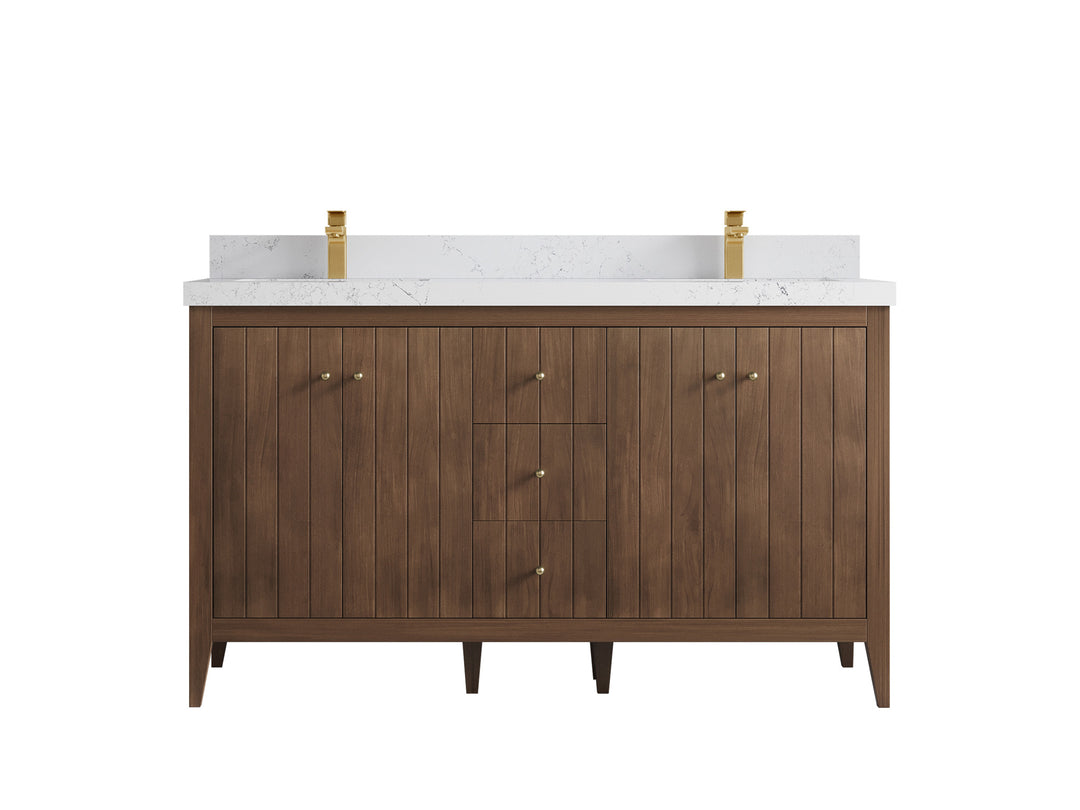 Atlanta Teak Wood 60 in. W x 22 in. D Double Sink Bathroom Vanity