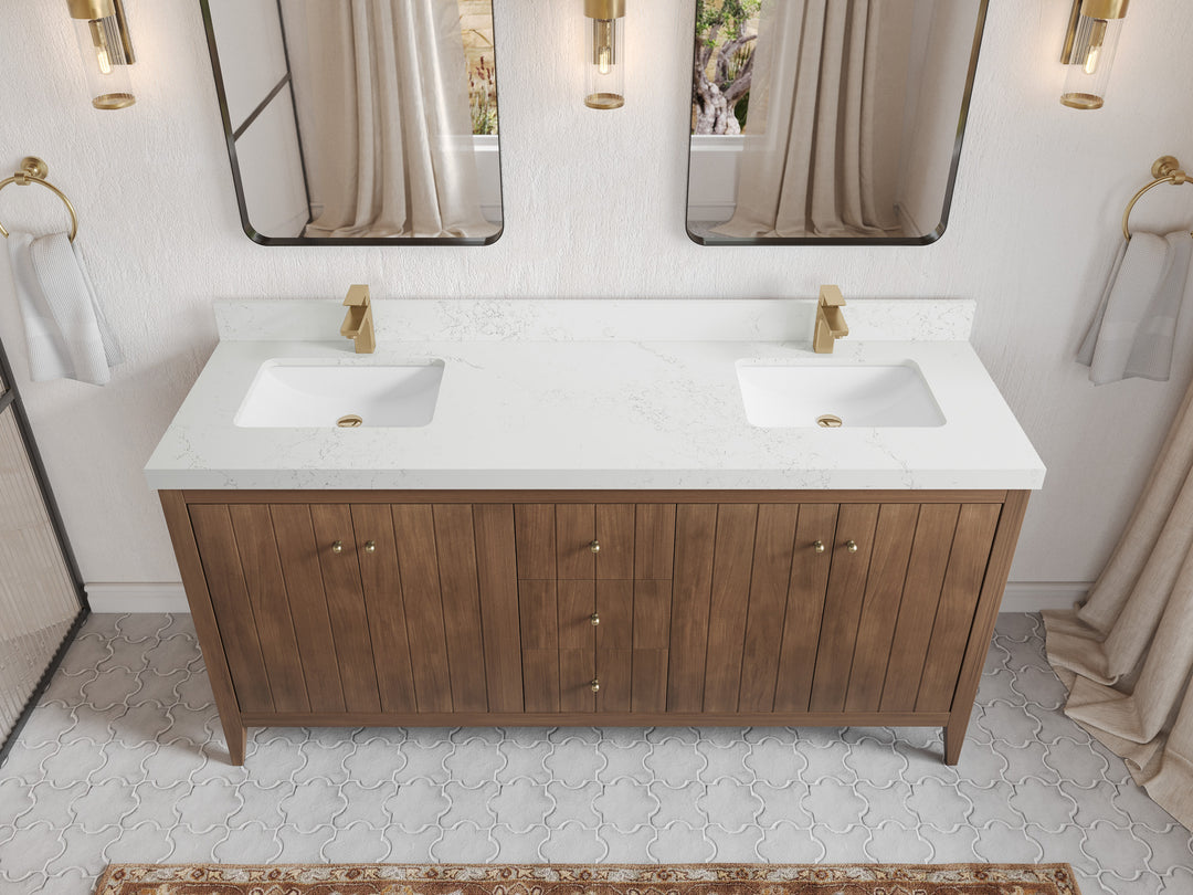 Atlanta Teak Wood 72 in. W x 22 in. D Double Sink Bathroom Vanity