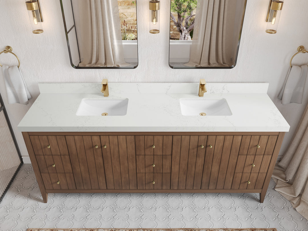 Atlanta Teak Wood 84 in. W x 22 in. D Double Sink Bathroom Vanity