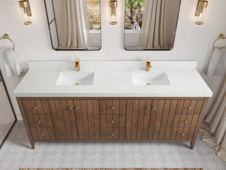 Atlanta Teak Wood 84 in. W x 22 in. D Double Sink Bathroom Vanity - photo 30