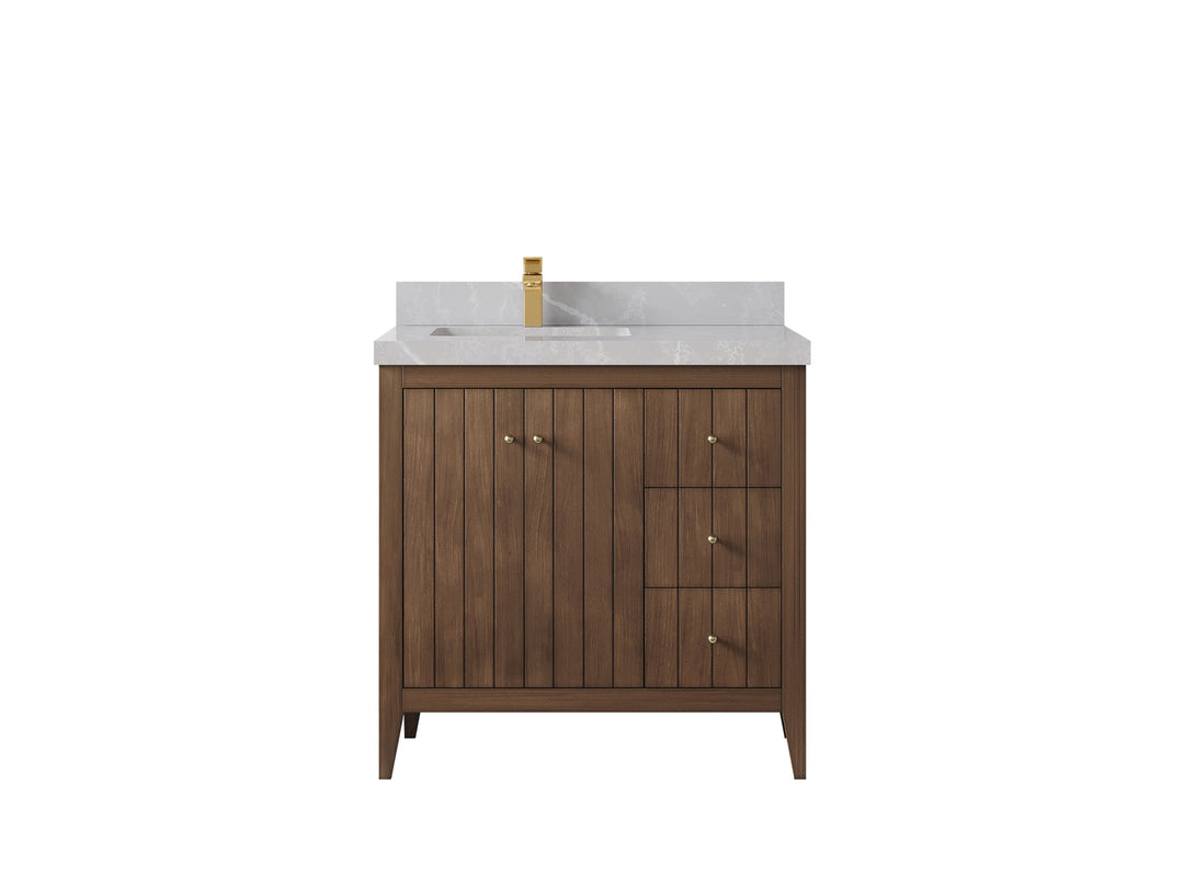 Atlanta Teak Wood 36 in. W x 22 in. D Left Offset Sink Bathroom Vanity