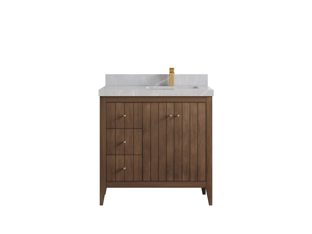 Atlanta Teak Wood 36 in. W x 22 in. D Right Offset Sink Bathroom Vanity