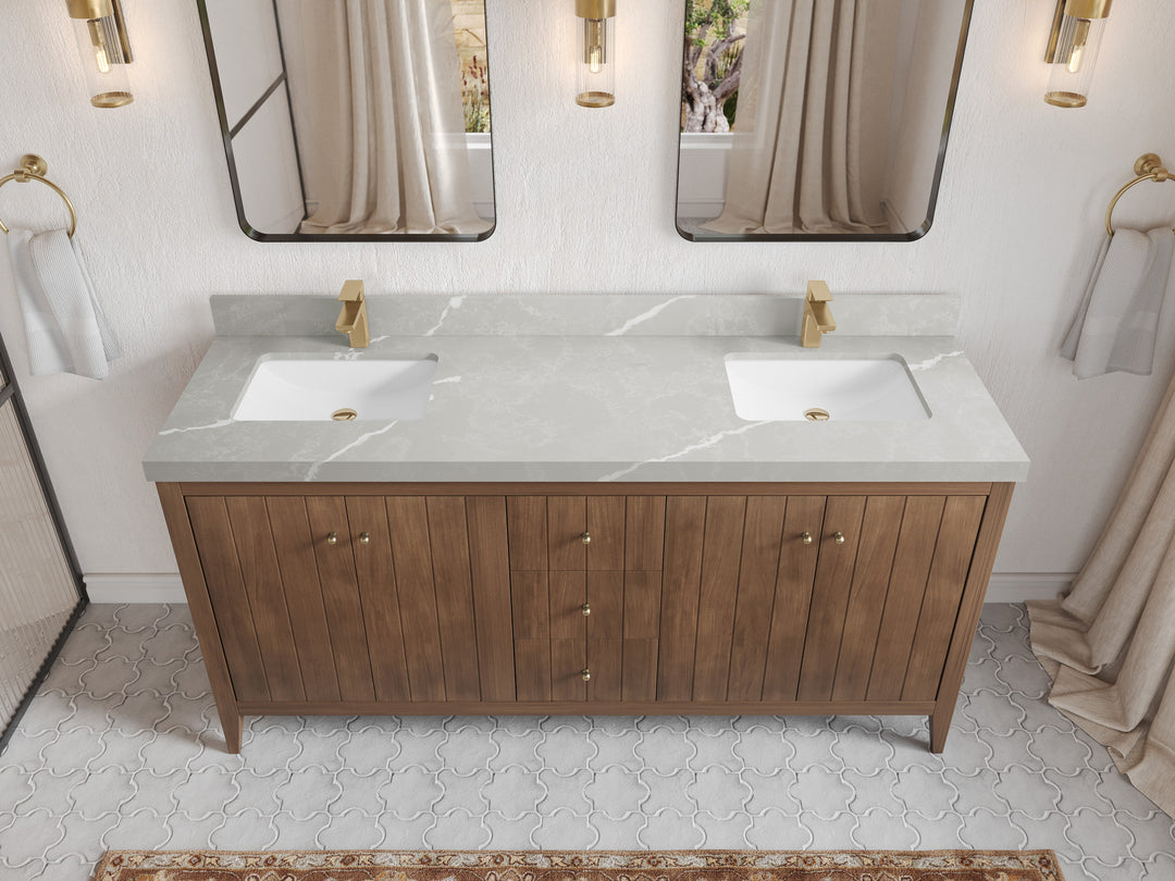 Atlanta Teak Wood 72 in. W x 22 in. D Double Sink Bathroom Vanity