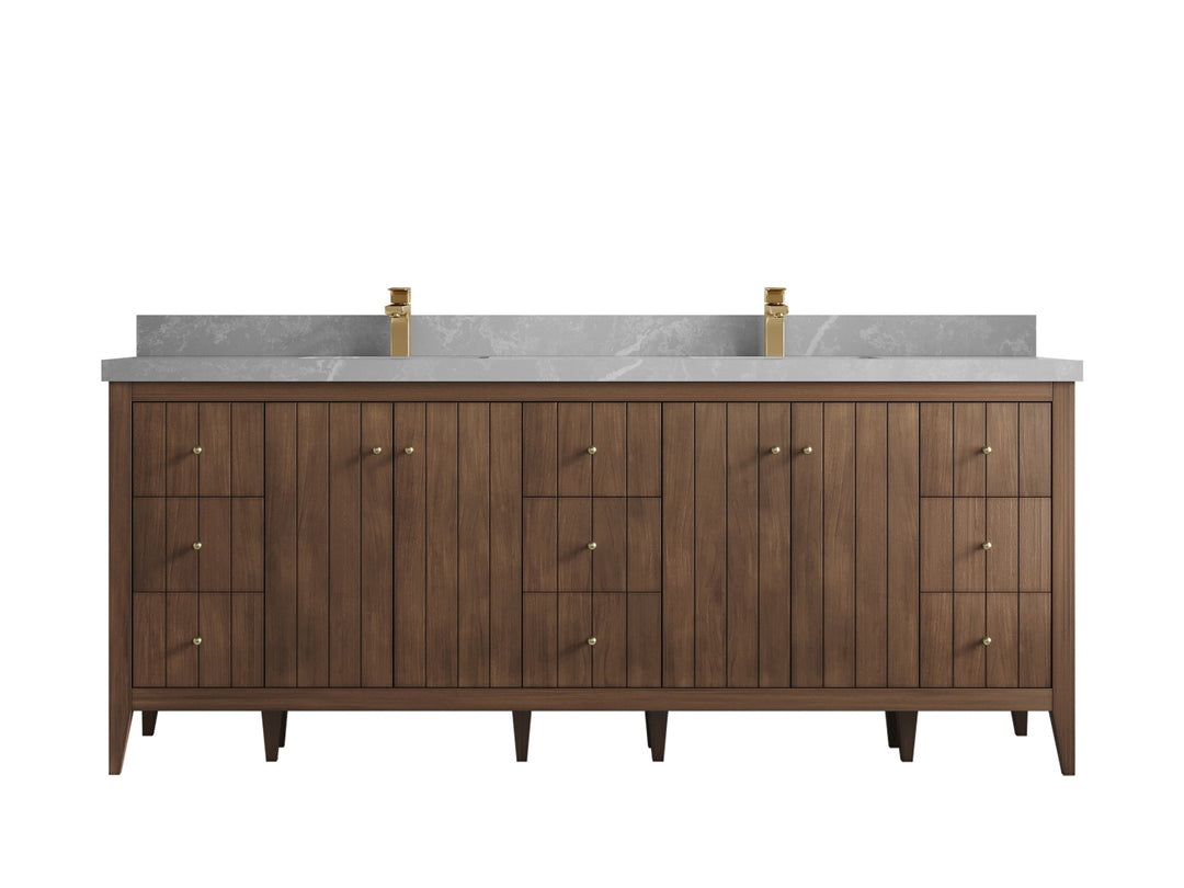 Atlanta Teak Wood 84 in. W x 22 in. D Double Sink Bathroom Vanity