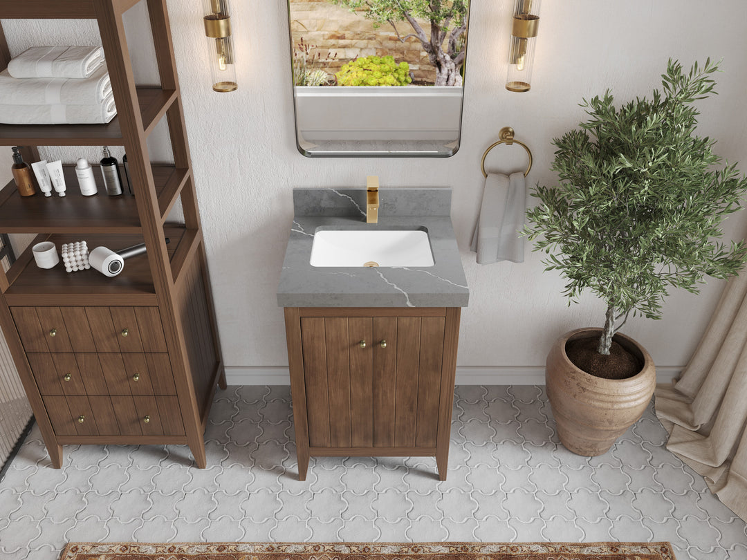 Atlanta Teak Wood 24 in. W x 22 in. D Single Sink Bathroom Vanity