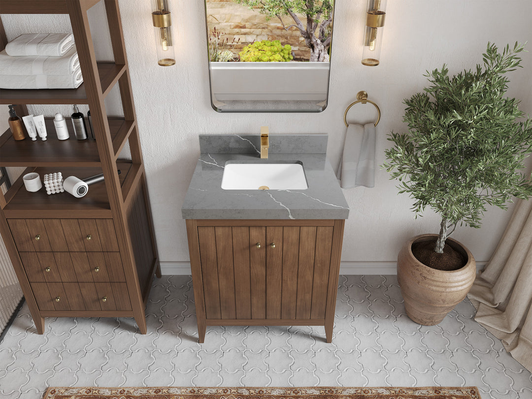 Atlanta Teak Wood 30 in. W x 22 in. D Single Sink Bathroom Vanity