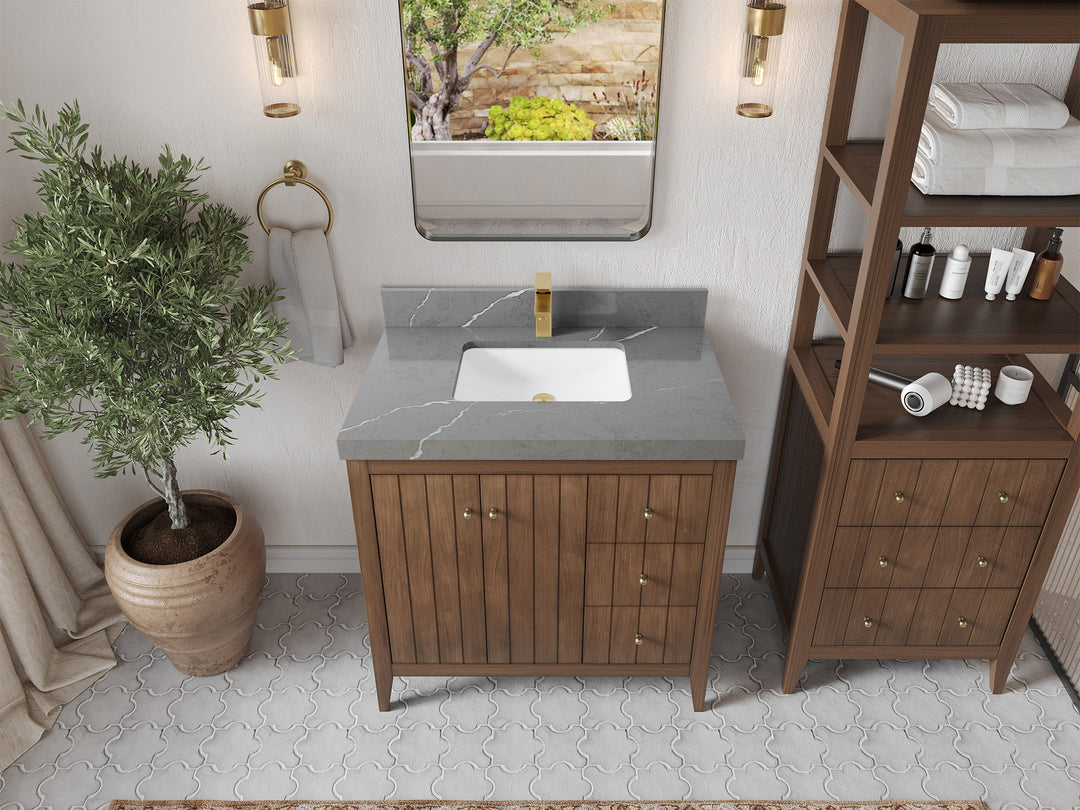 Atlanta Teak Wood 36 in. W x 22 in. D Center Sink Bathroom Vanity