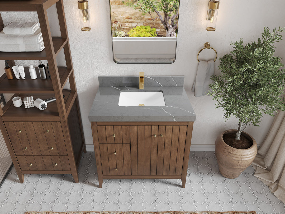 Atlanta Teak Wood 36 in. W x 22 in. D Center Sink Bathroom Vanity