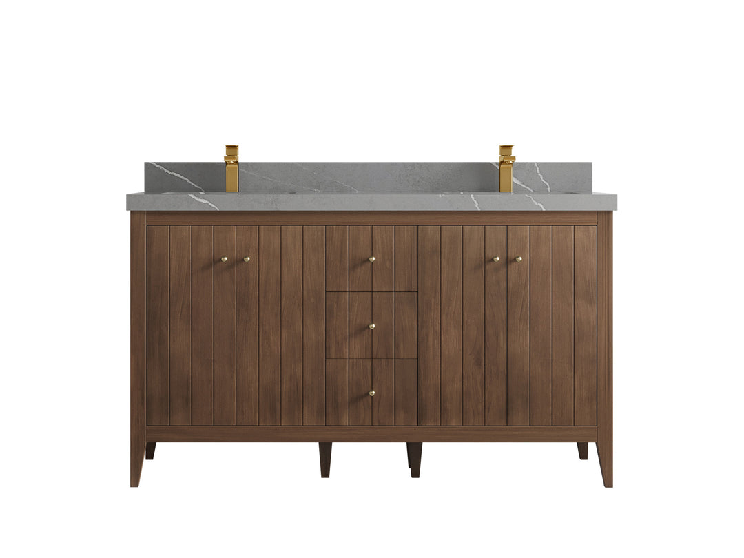 Atlanta Teak Wood 60 in. W x 22 in. D Double Sink Bathroom Vanity