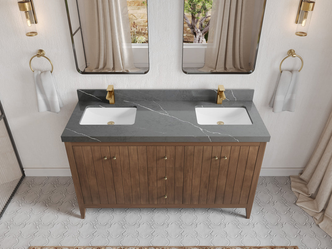 Atlanta Teak Wood 60 in. W x 22 in. D Double Sink Bathroom Vanity