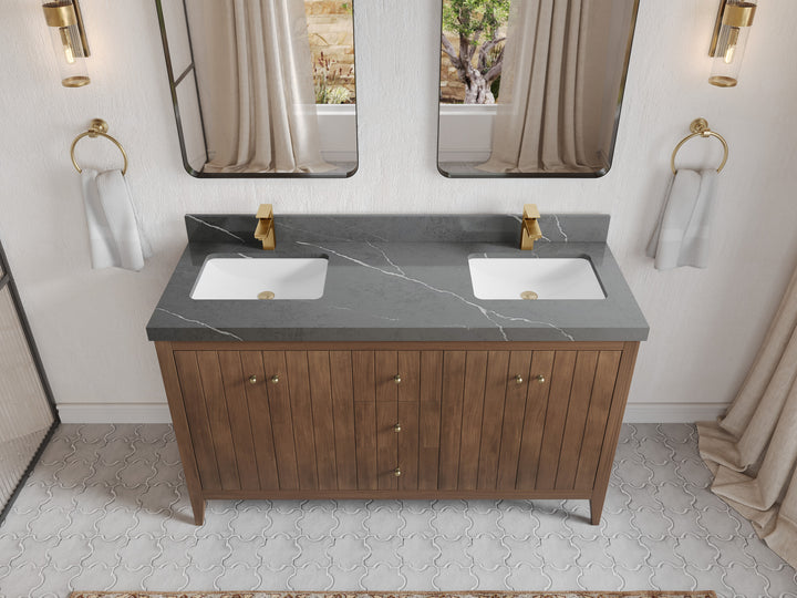 Atlanta Teak Wood 60 in. W x 22 in. D Double Sink Bathroom Vanity - photo 62