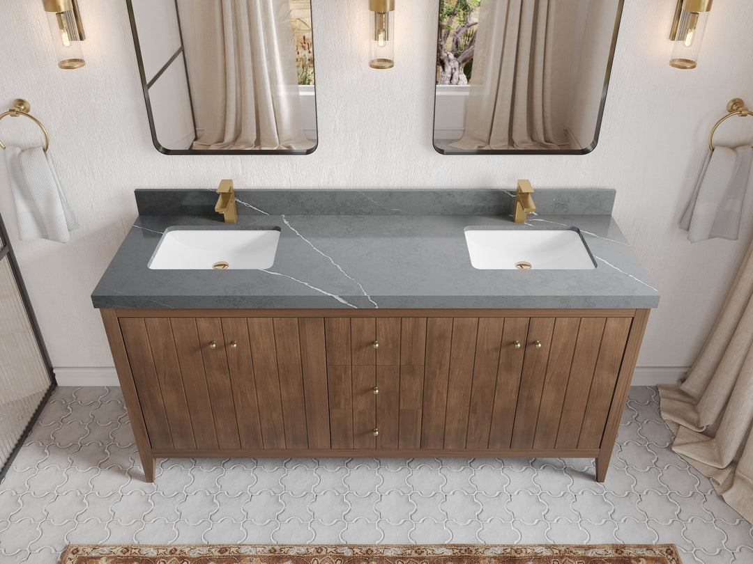 Atlanta Teak Wood 72 in. W x 22 in. D Double Sink Bathroom Vanity