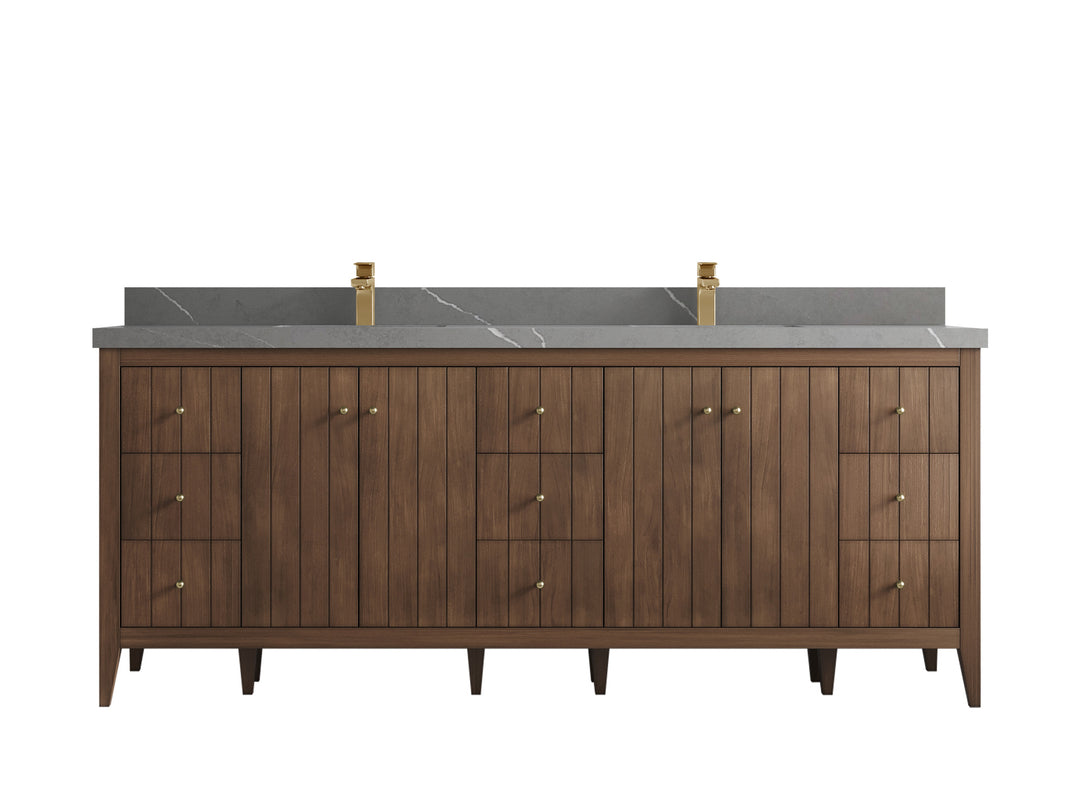 Atlanta Teak Wood 84 in. W x 22 in. D Double Sink Bathroom Vanity