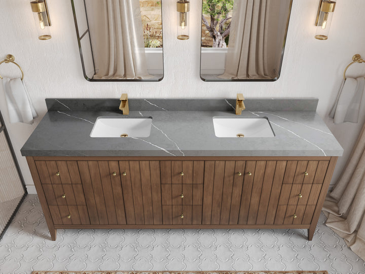 Atlanta Teak Wood 84 in. W x 22 in. D Double Sink Bathroom Vanity - photo 34