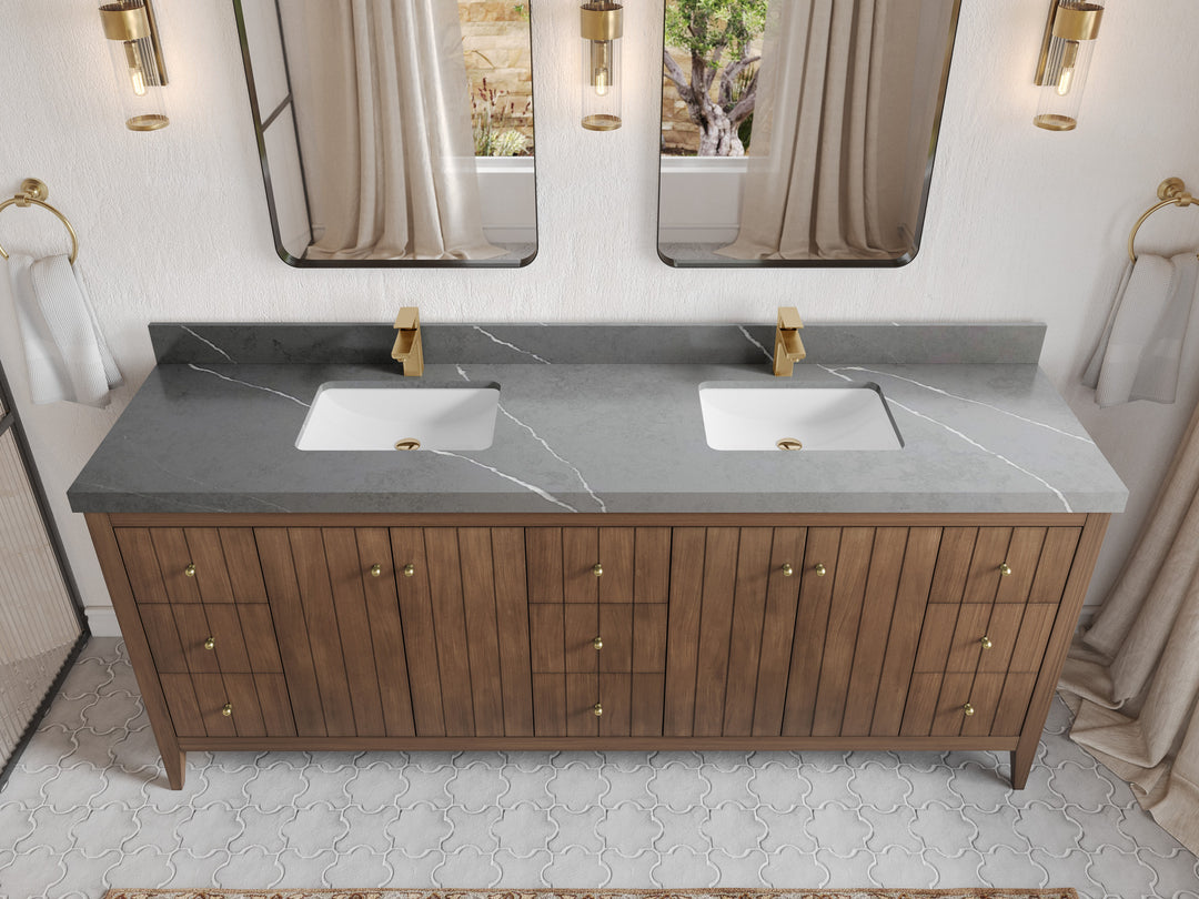 Atlanta Teak Wood 84 in. W x 22 in. D Double Sink Bathroom Vanity