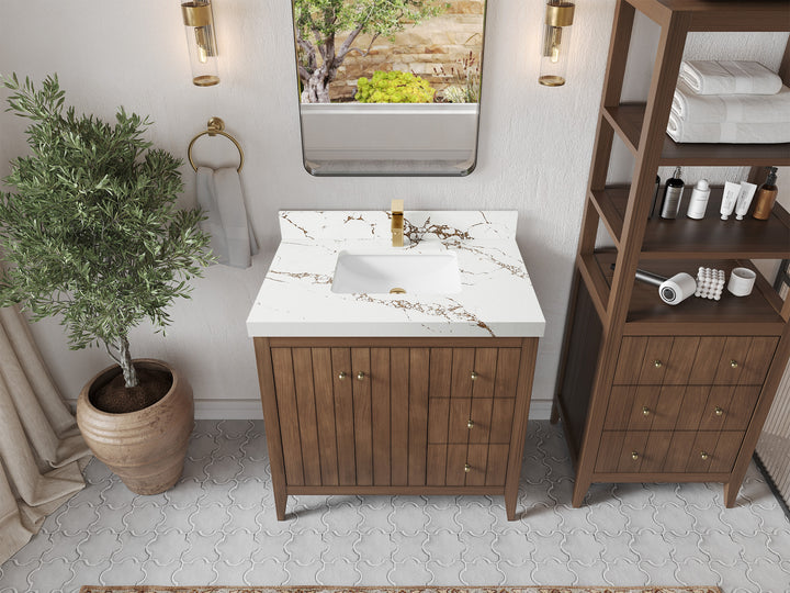 Atlanta Teak Wood 36 in. W x 22 in. D Center Sink Bathroom Vanity - photo 34