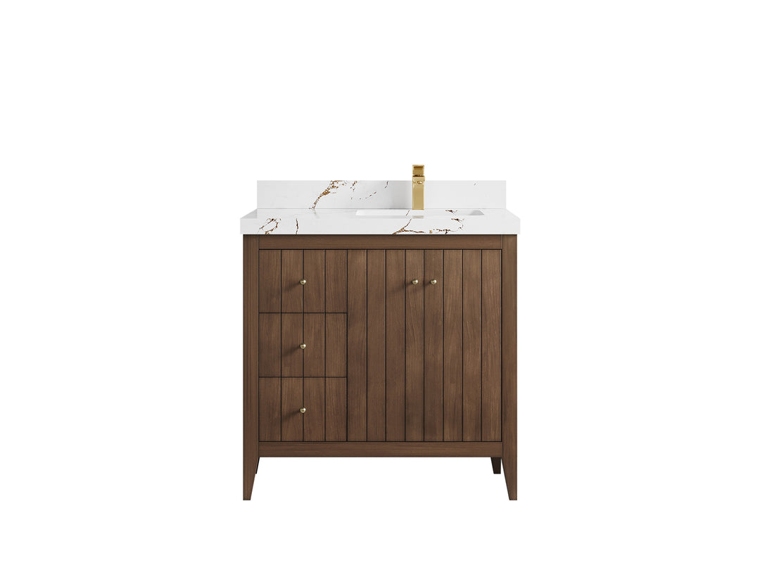 Atlanta Teak Wood 36 in. W x 22 in. D Right Offset Sink Bathroom Vanity