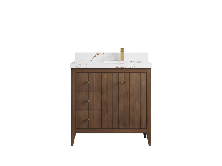 Atlanta Teak Wood 36 in. W x 22 in. D Right Offset Sink Bathroom Vanity - photo 35