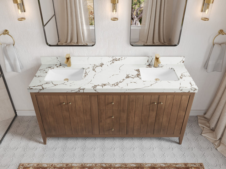 Atlanta Teak Wood 72 in. W x 22 in. D Double Sink Bathroom Vanity - photo 34