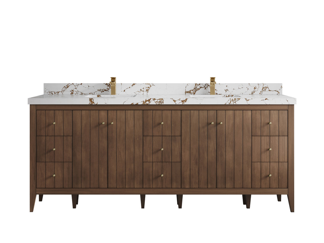 Atlanta Teak Wood 84 in. W x 22 in. D Double Sink Bathroom Vanity