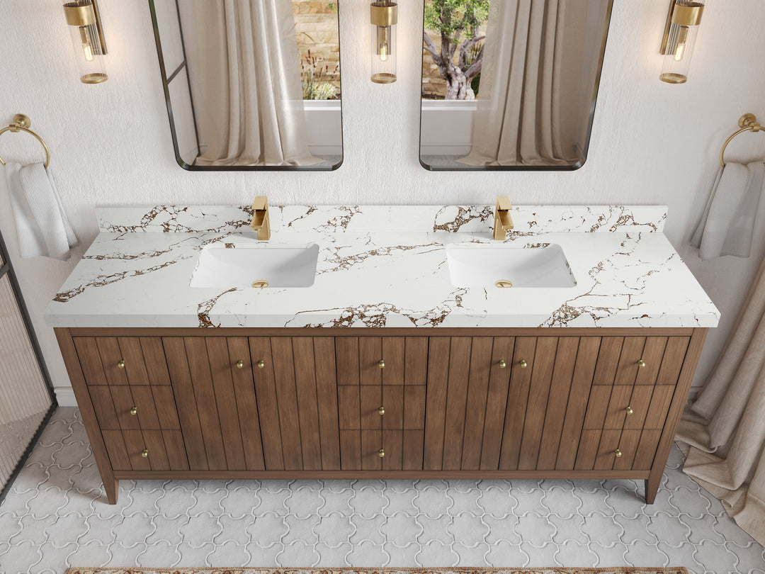 Atlanta Teak Wood 84 in. W x 22 in. D Double Sink Bathroom Vanity