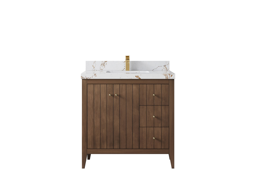 Atlanta Teak Wood 36 in. W x 22 in. D Center Sink Bathroom Vanity