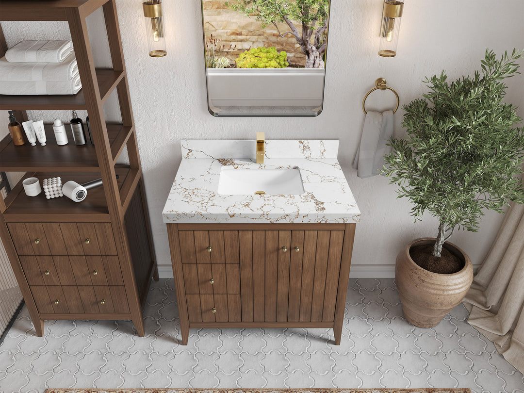 Atlanta Teak Wood 36 in. W x 22 in. D Center Sink Bathroom Vanity