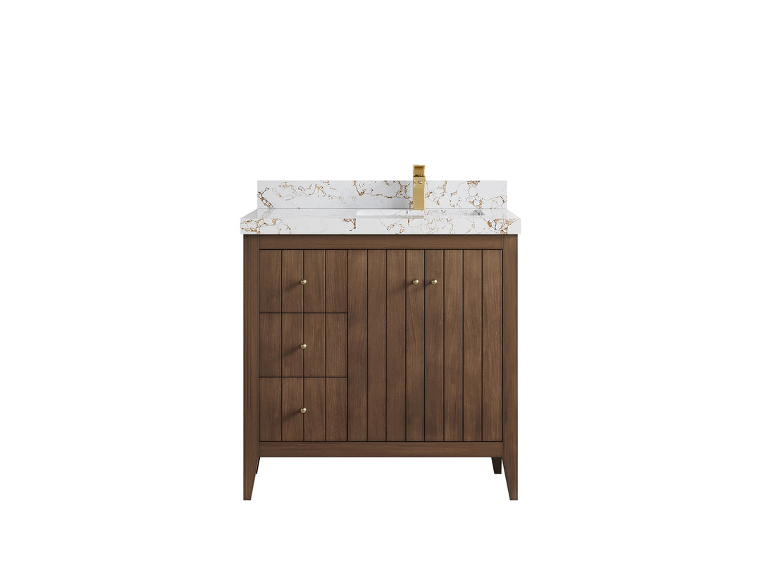 Atlanta Teak Wood 36 in. W x 22 in. D Right Offset Sink Bathroom Vanity