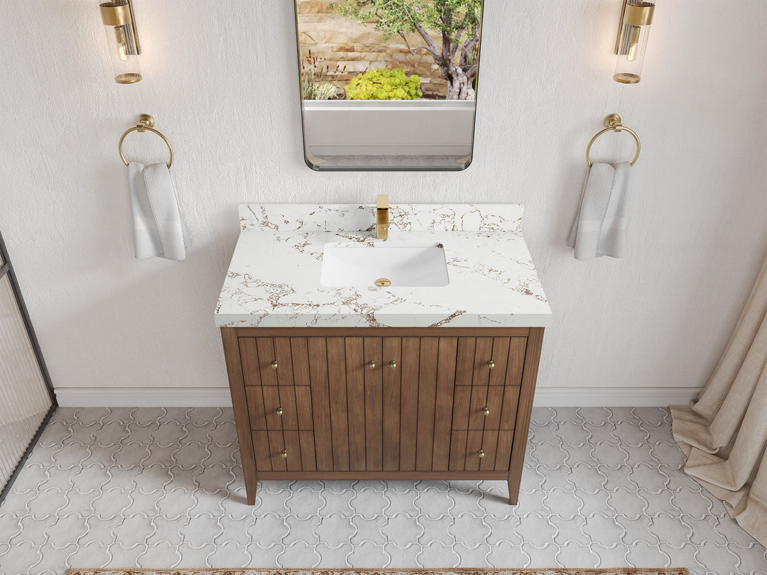 Atlanta Teak Wood 42 in. W x 22 in. D Single Sink Bathroom Vanity