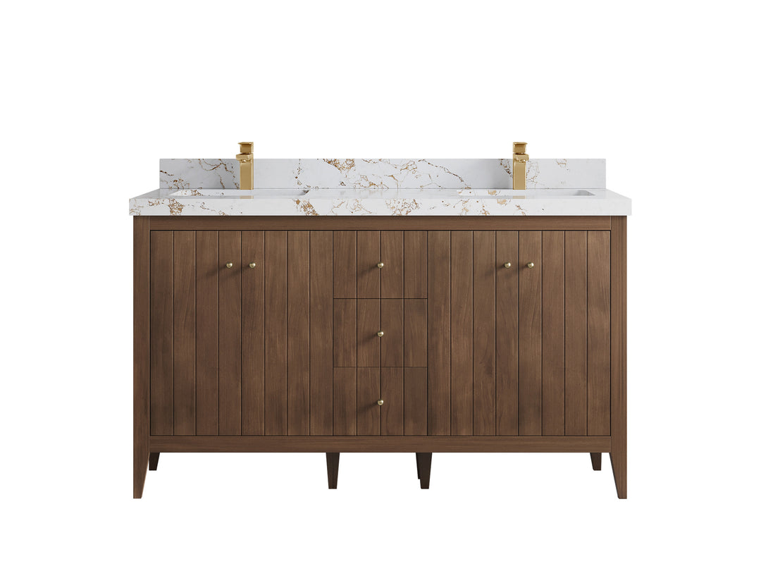 Atlanta Teak Wood 60 in. W x 22 in. D Double Sink Bathroom Vanity