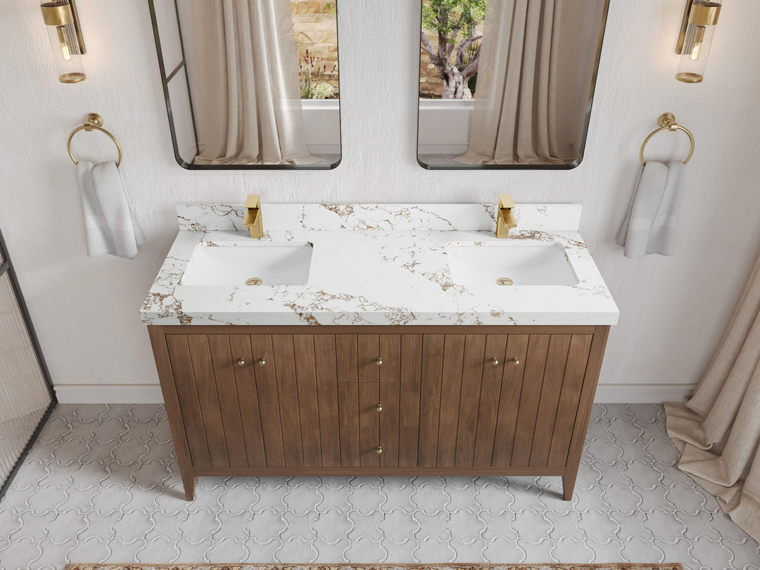 Atlanta Teak Wood 60 in. W x 22 in. D Double Sink Bathroom Vanity